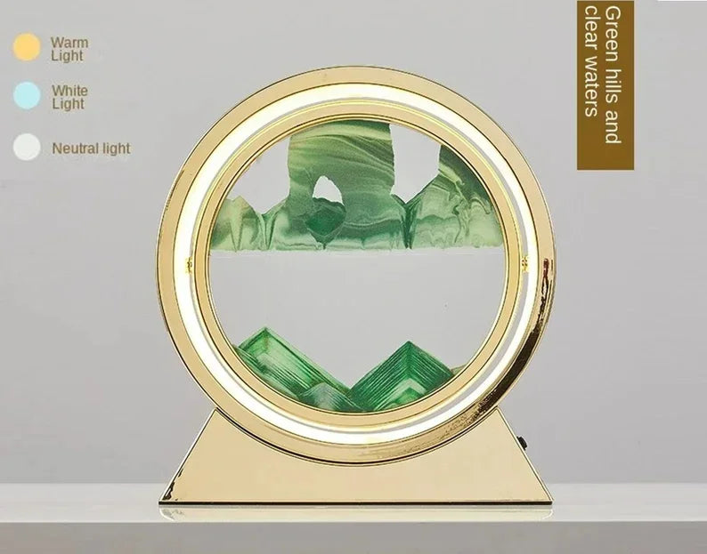 3D Hourglass LED Light Quicksand Moving Rotating Art Sand Scene Modern Home Decor