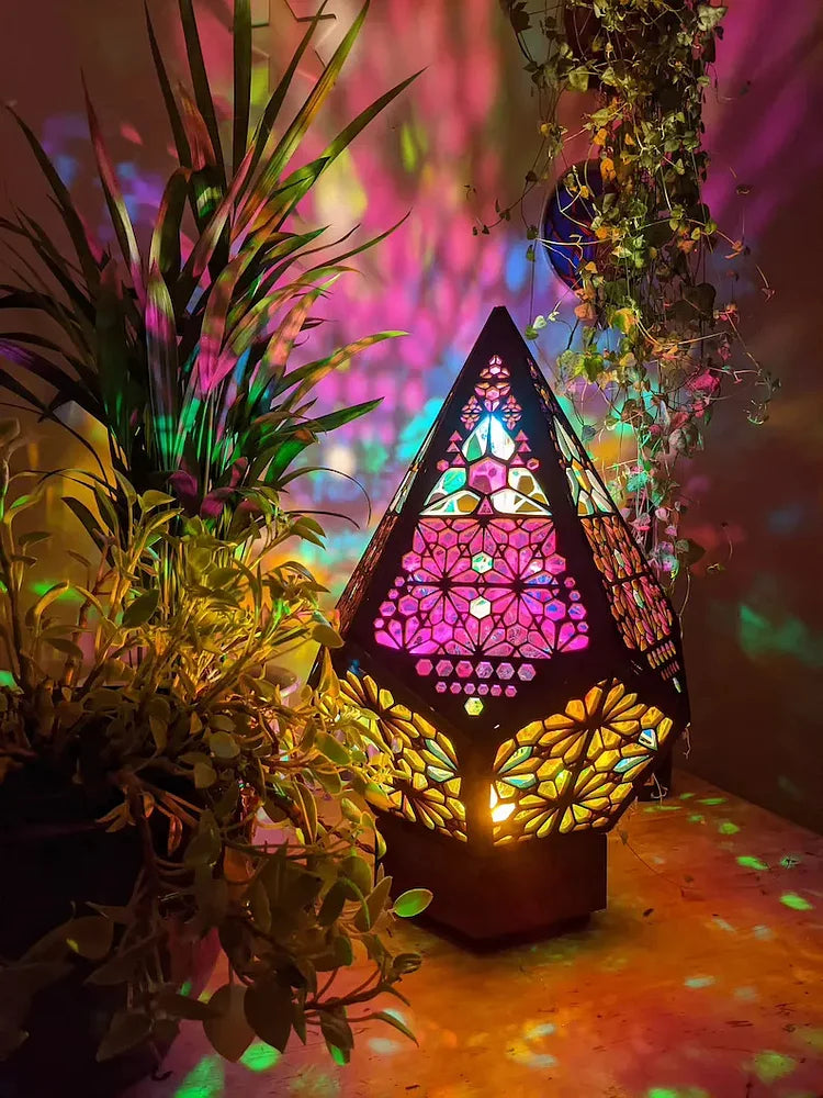 Boho Diamond Shaped Wooden Lamp