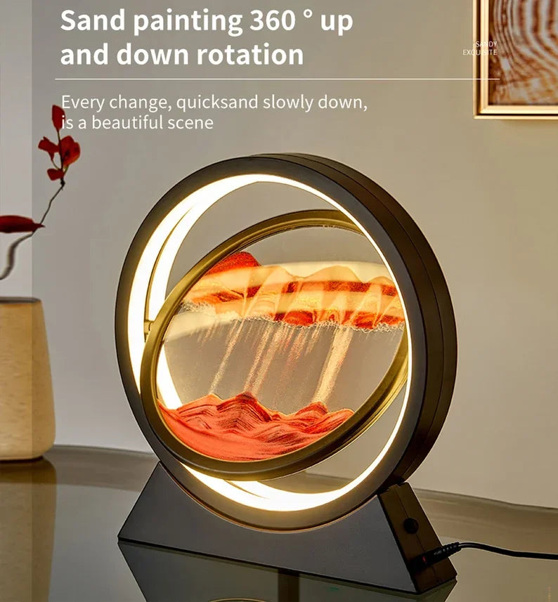 3D Hourglass LED Light Quicksand Moving Rotating Art Sand Scene Modern Home Decor